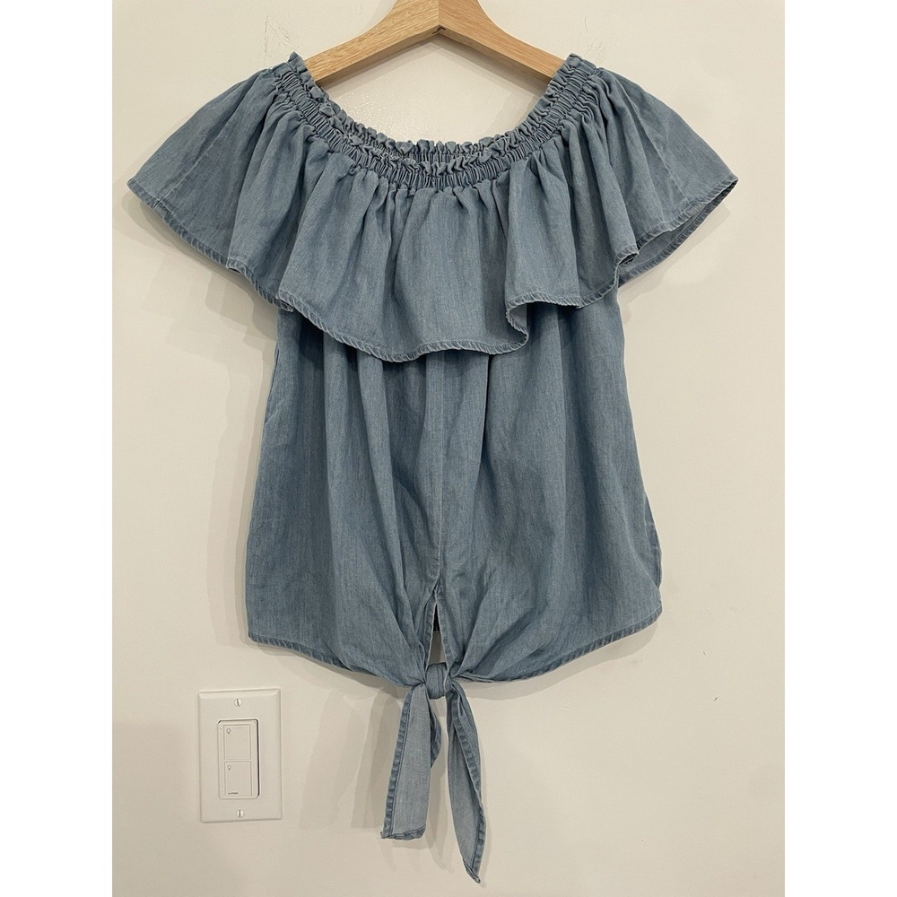 Express Women's Off The Shoulder Chambray Top‎ Tie Front Size Small